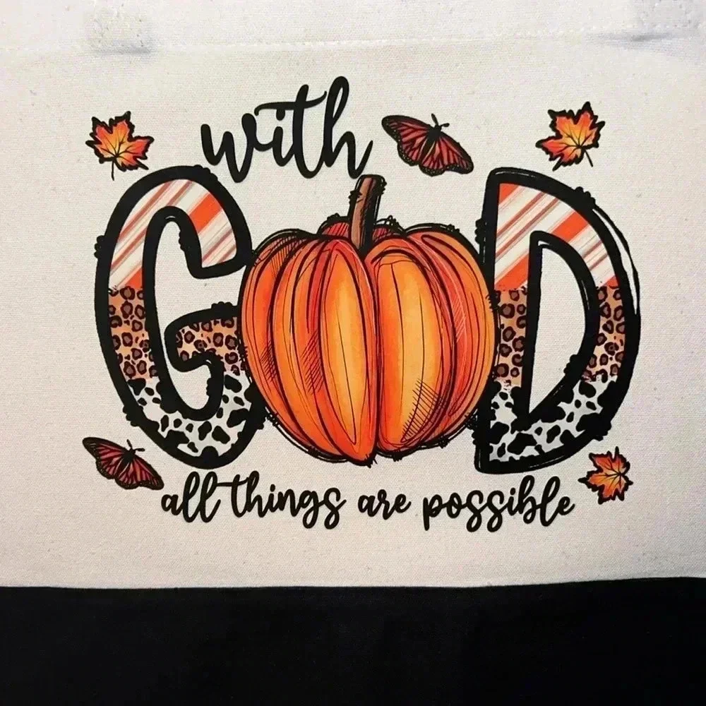 “With God All Things Are Possible” / Fall Canvas Tote Bag - Fall/Autumn Design